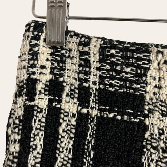 Goodnight Macaroon Black Cream Tweed Fringe Plaid Button Front Mini Skirt Small - Picture 7 of 9